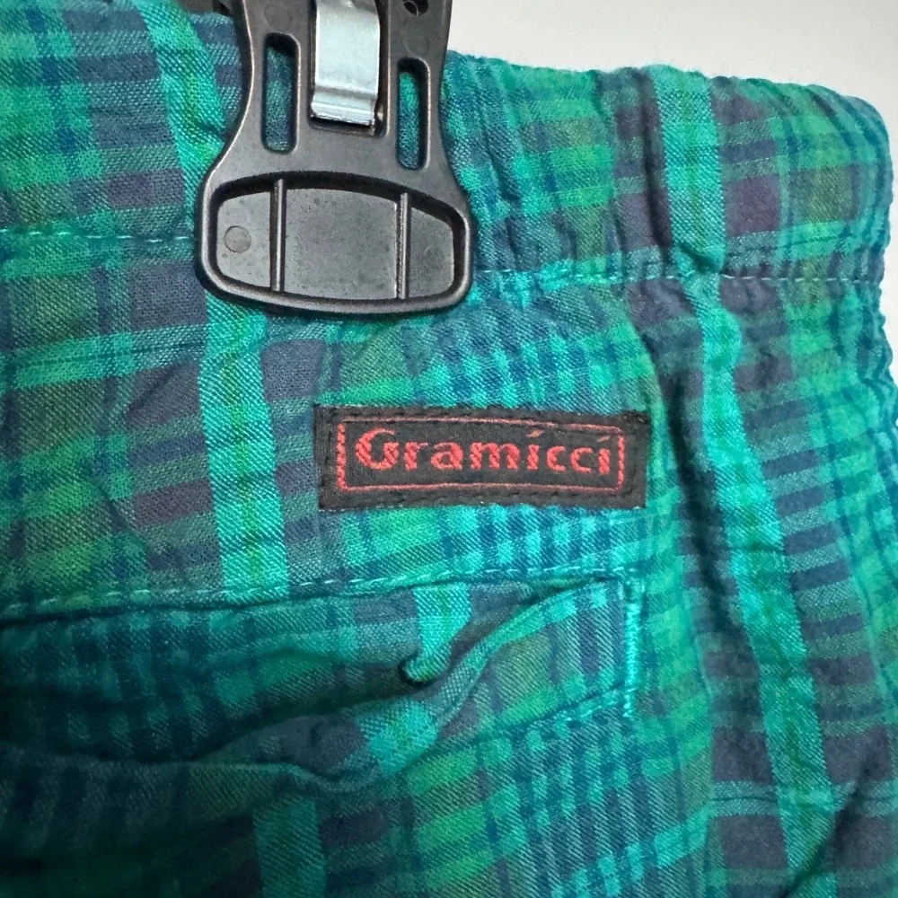 Vintage Gramicci Plaid Shorts Mens Large Green Blue Belted Gorpcore Made in USA
